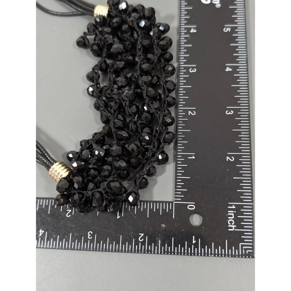 Black Faceted Glass Bead Statement‎ Necklace Multi Cord Modern 21 in